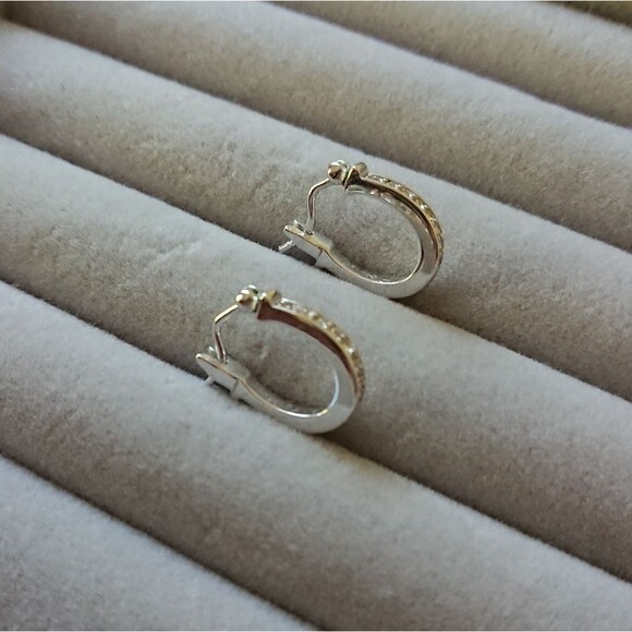 Coach Pave Signature Silver & Crystal Hoop Earrings - Picture 2 of 8